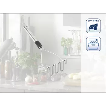 LEIFHEIT ProLine bulvių trintuvas 103032 – 18/10 nerūdijantis plienas, ergonomiška juoda rankena, tinka plauti indaplovėje, 285 mm