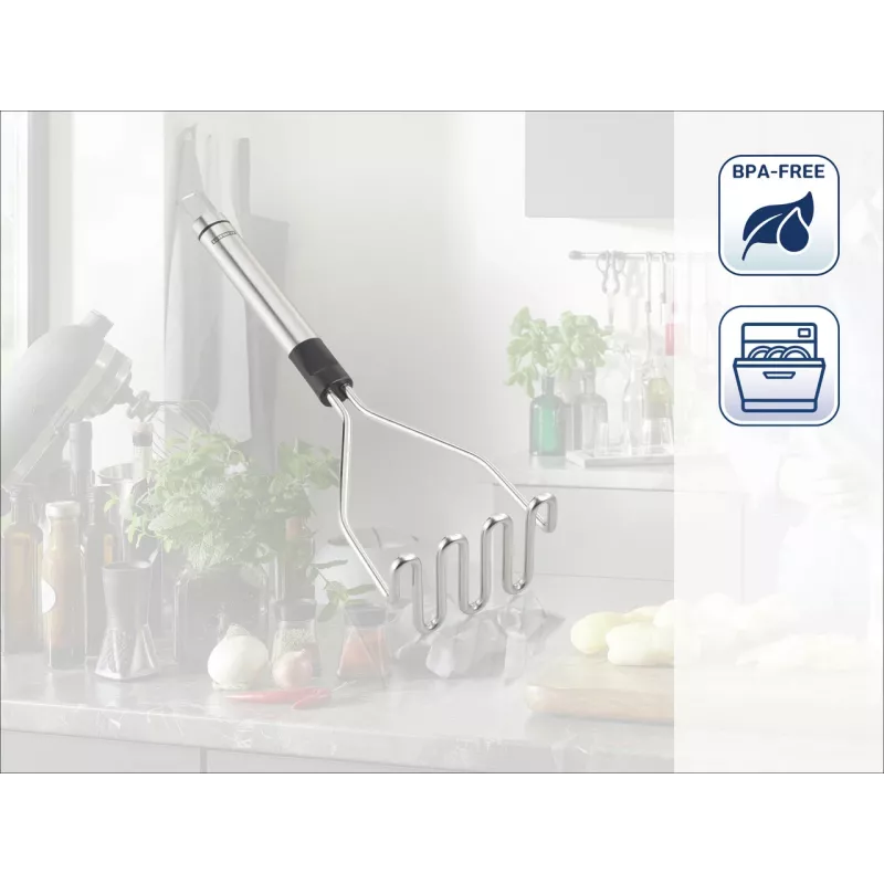 LEIFHEIT ProLine bulvių trintuvas 103032 – 18/10 nerūdijantis plienas, ergonomiška juoda rankena, tinka plauti indaplovėje, 285 mm
