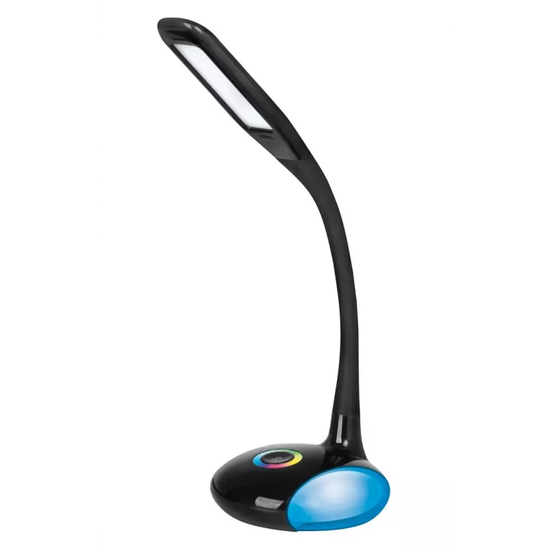 Activejet AJE-VENUS RGB juodas LED stalinis šviestuvas su RGB pagrindu, 7W pagrindinė šviesa, 3W RGB pagrindas, 400lm, 3000K/4500K/6000K, jutiklinis valdymas, lanksti ranka