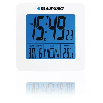 Blaupunkt CL02WH baltas LED žadintuvas su FM radiju, dvigubu žadintuvu, USB įkrovimu, temperatūros rodymu