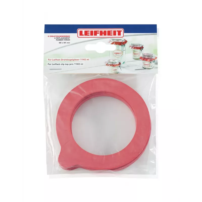 LEIFHEIT atsarginiai guminiai tarpikliai, 6 vnt., 68x94 mm, sandariems 1140 ml stiklainiams