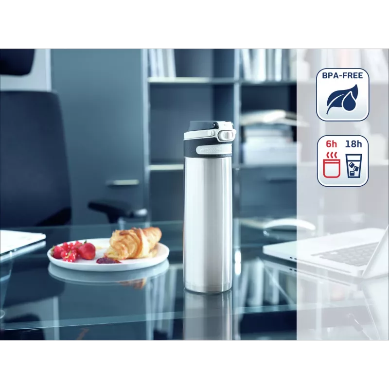 LEIFHEIT Thermo Mug Flip 600 ml sidabrinis