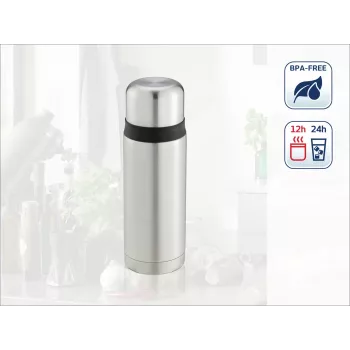 LEIFHEIT Thermos Coco 0,75 l vakuuminė termo gertuvė, nerūdijantis plienas su stiklo vidumi, sidabrinė