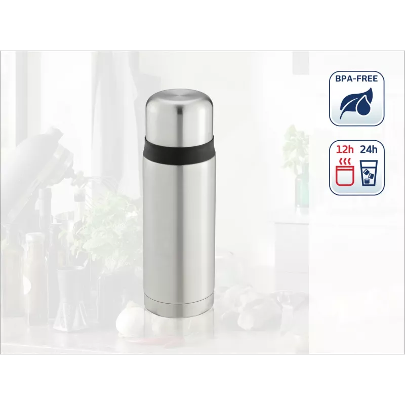LEIFHEIT Thermos Coco 0,75 l vakuuminė termo gertuvė, nerūdijantis plienas su stiklo vidumi, sidabrinė