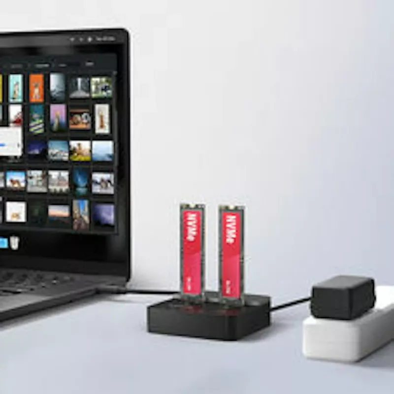 AXAGON ADSA-M2C22L dviejų M.2 NVMe SSD diskų dokas, USB-C 20Gbps, klonavimas