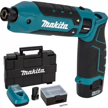 Makita TD023DSE 7,2V Li-ion belaidis kampinis smūginis suktuvas su 2 baterijomis, įkrovikliu ir dėklu
