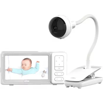 Chillax DM685 Wi-Fi/FHSS vaizdo kūdikio stebėjimo monitorius su 5 inch tėvų bloku, 1080p kamera, pan-tilt, naktinio matymo, dvipusio ryšio, temperatūros jutiklio, lopšinių, baltas
