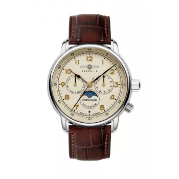 Zeppelin Mediterranee 96365_SET automatinis laikrodis, 42mm, žalias saulės spindulių ciferblatas, rudi odiniai ir Milanese tinklelio apyrankės