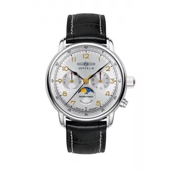 Zeppelin Mediterranee automatinis laikrodis 96361 - 42 mm mėlynas ciferblatas, mėlynas odinis dirželis
