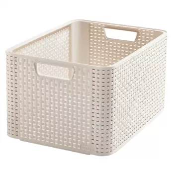 CURVER Box Style L 43,6 x 32,6 x 23 cm kreminės spalvos – sulankstoma tekstilinė laikymo dėžė su dangčiu ir rankenomis, 32,7 l