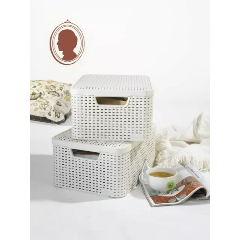 CURVER Style M dėžė su dangčiu, 39,3 x 29,3 x 18,7 cm, kreminės spalvos, 21,6 L, sulankstoma