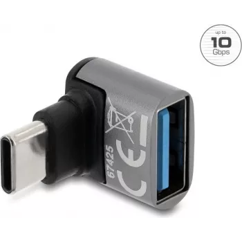Delock USB 10 Gbps adapteris USB Type-C male į USB Type-A female, kampuotas į viršų, aliuminio korpusas