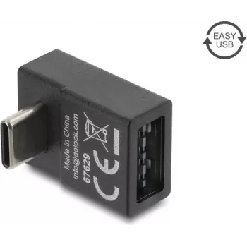 Delock USB 2.0 USB Type-C vyriškas į Easy USB Type-A moteriškas kampuotas adapteris, juodas