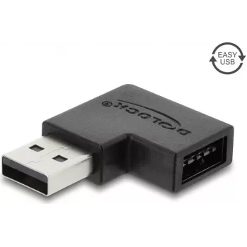 Delock USB 2.0 Type-A kištukas į Easy USB Type-A lizdas adapteris, kairės krypties, juodas