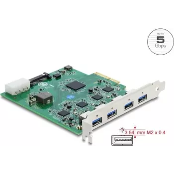Delock PCI Express x4 plokštė su 4 x USB 5 Gbps USB Type-A keturių kanalų