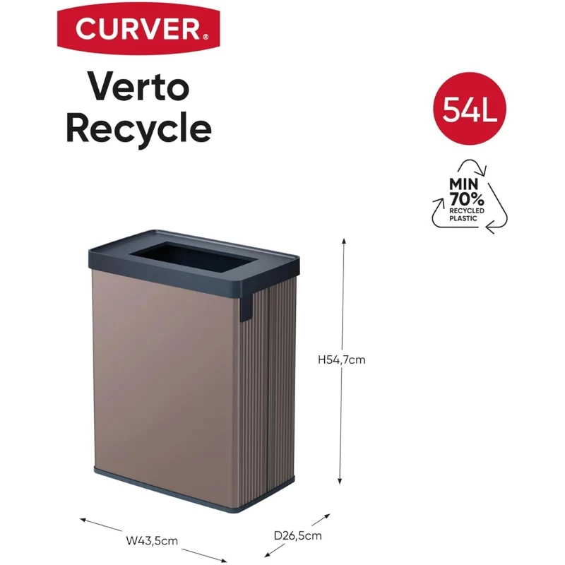 CURVER Stačiakampė metalizuota šiukšlių dėžė Verto Recycle 54L Perlo rausvumo