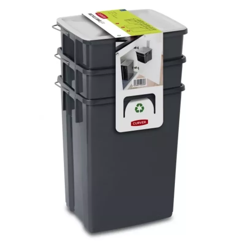 CURVER Biobox šiukšlių dėžių rinkinys 2x10L + 6L pilkas