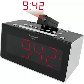 Soundmaster FUR6005 FM projektorinis laikrodis radijas su dvigubu žadintuvu, raudonu LED ekranu, juodas