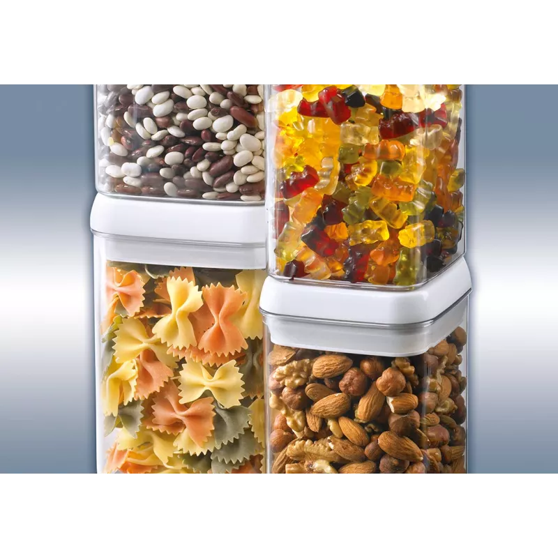 LEIFHEIT Fresh&Easy maisto laikymo indas 1,2 L, hermetiškas, be BPA, permatomas su baltu/pilku dangteliu