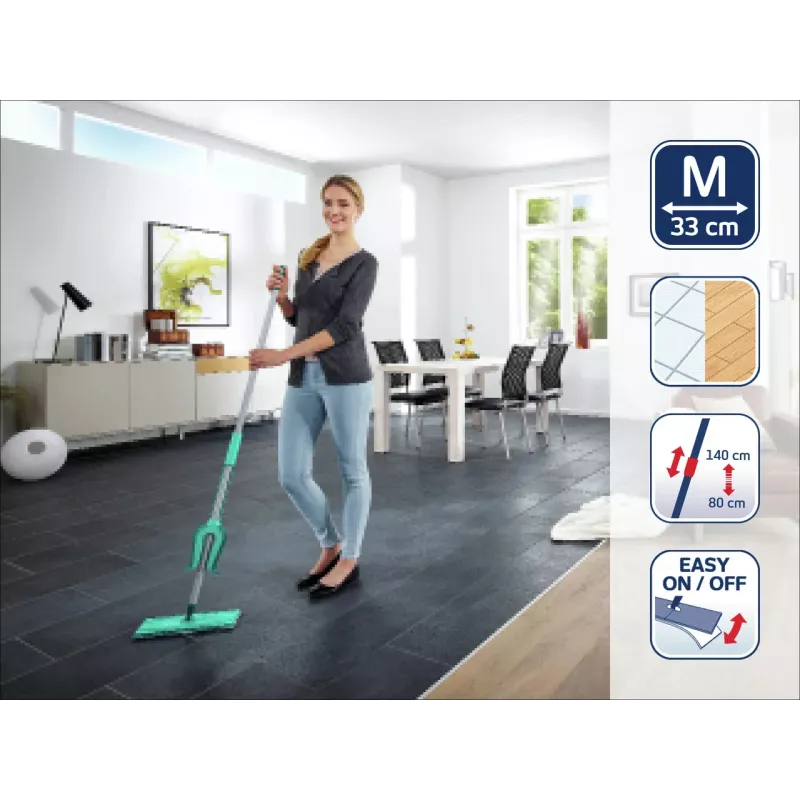 LEIFHEIT Picobello M Micro Duo grindų valytuvas su teleskopiniu kotu, 33 cm valymo plotis, žalia/balta