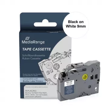 MediaRange etikečių juostos kasetė, skirta Brother TZ-N221/TZe-NX221, 9mm x 8m, juoda ant baltos