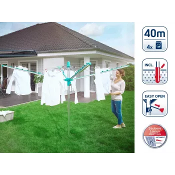 LEIFHEIT Linomatic 400 Easy sukamoji skalbinių džiovykla 40 m, aliuminis, sidabrinė/mėlyna