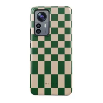 iLike Xiaomi 12 Pro Burga Ivy League tvirtas dėklas - dviejų sluoksnių hibridinė apsauga, geometrinis žalias/baltas/auksinis dizainas