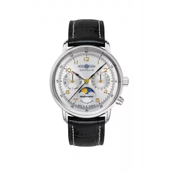 Zeppelin Mediterranee 96371 moteriškas kvarcinis laikrodis, 36 mm, baltas ciferblatas, mėlynas odinis dirželis