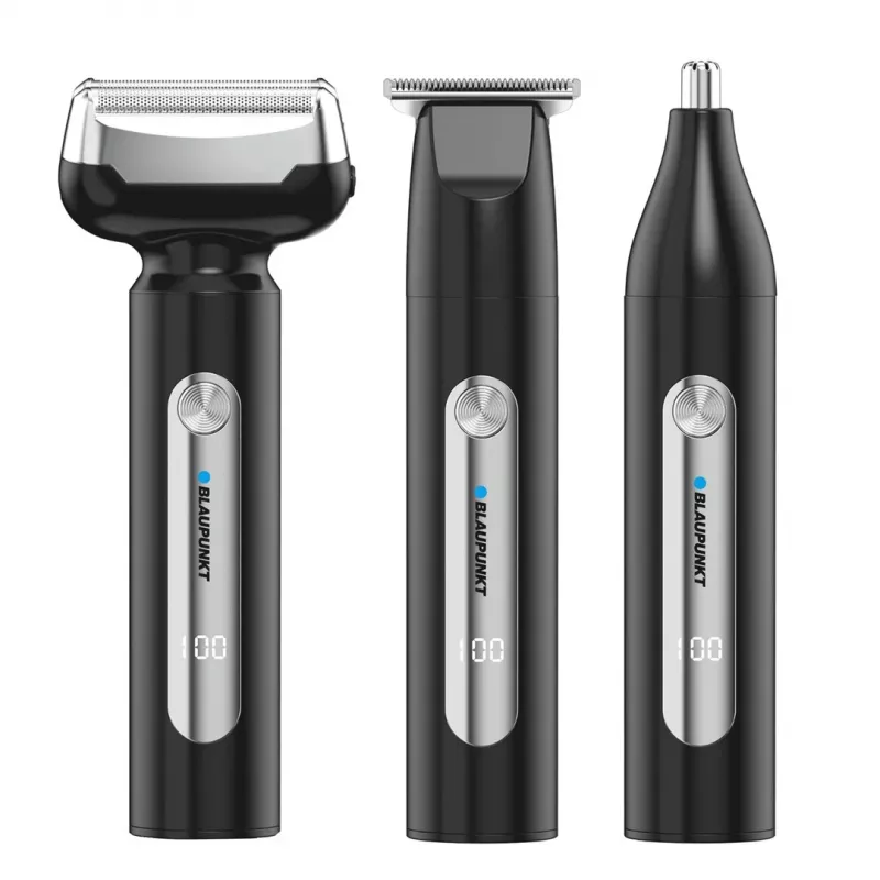 Blaupunkt MST501 rotacinis skustuvas su 3 plaukiojančiomis galvutėmis, šlapias ir sausas, 60 min belaidis, USB įkrovimas, iššokantis trimeris, LED ekranas, plaunamas, kelioninis užraktas