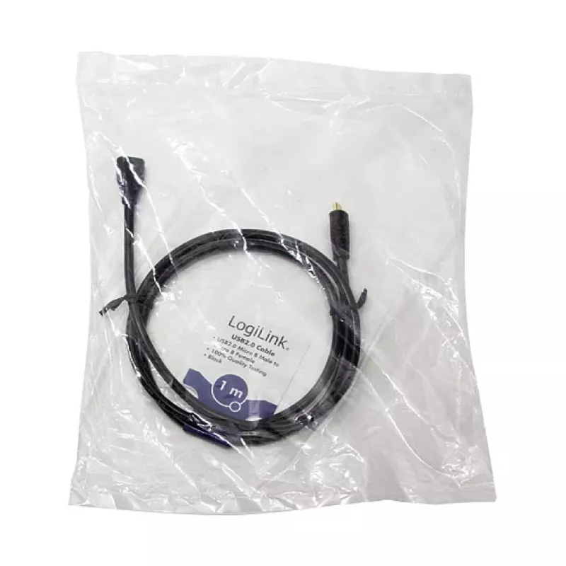 LogiLink CU0121 USB 2.0 Micro-B vyriškas į moterišką prailginimo kabelis, 1 m, juodas