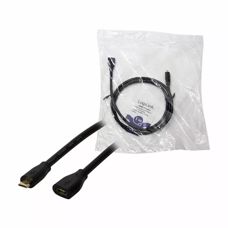 LogiLink CU0121 USB 2.0 Micro-B vyriškas į moterišką prailginimo kabelis, 1 m, juodas