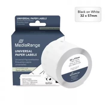MediaRange universalios popierinės etiketės, keičia Dymo 11354/S0722540, 32 x 57 mm, 1000 vnt., nuimamas klijų sluoksnis, juodas ant baltos (MRDY11354)
