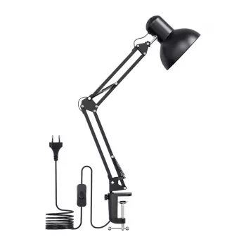 LEPRO 3100027-EU LED stalinė lempa su USB įkrovimo prievadu, 5 spalvų temperatūros, 7 ryškumo lygiai, jutiklinis valdymas, laikmatis, lanksti ranka, akių apsauga, juoda