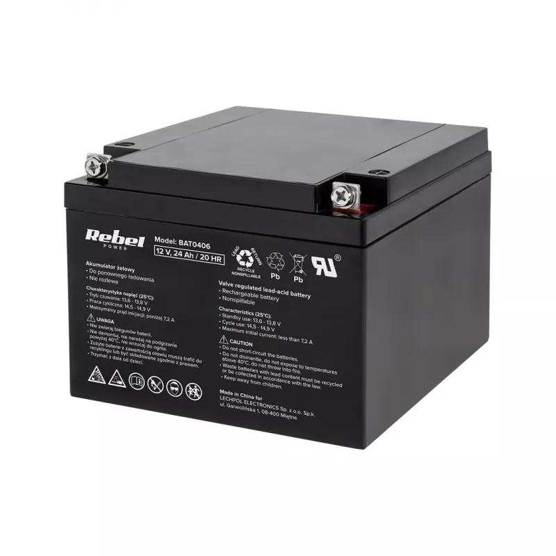 Rebel Gel akumuliatorius 12V 24Ah VRLA AGM gilaus ciklo UPS saulės signalizacijai