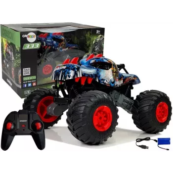 LEAN TOYS 9023 Dinozauras Nuotolinio Valdymo Bekelės Automobilis su Dideliais Ratais 2.4G – 1:16 Mastelio 4WD Off-Road RC Automobilis, Žalias/Rudas