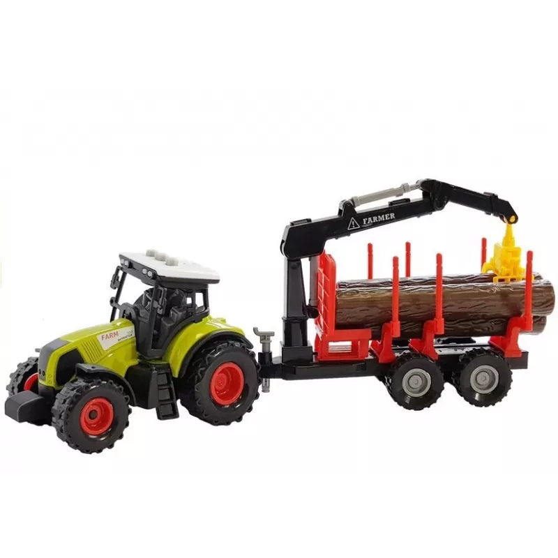 LEAN TOYS Fendt 209 S traktorius su miško priekaba ir rąstais, 1:16 mastelis, žalias/pilkas/raudonas