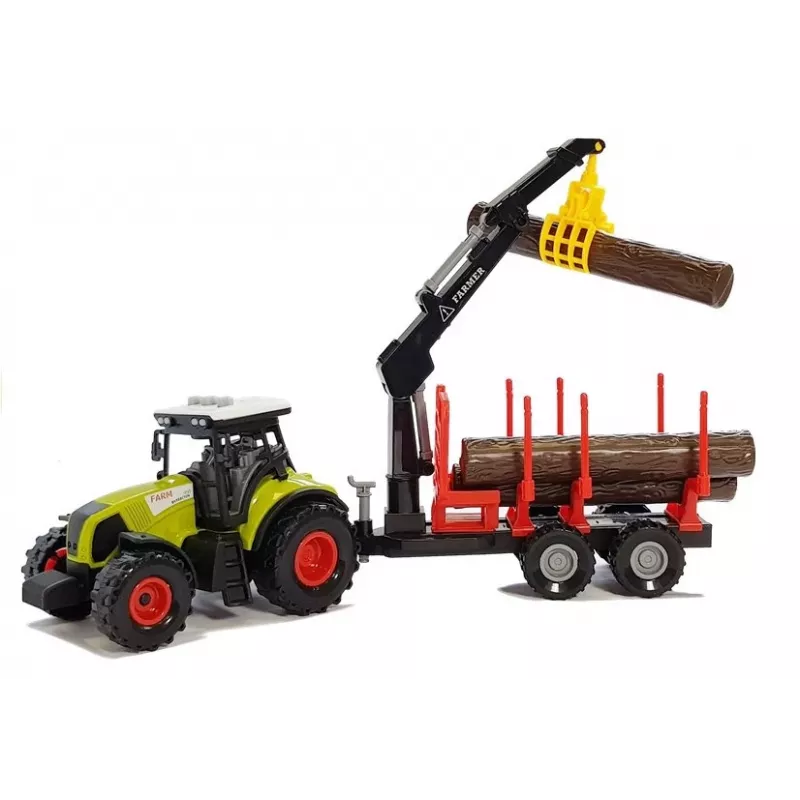 LEAN TOYS Fendt 209 S traktorius su miško priekaba ir rąstais, 1:16 mastelis, žalias/pilkas/raudonas