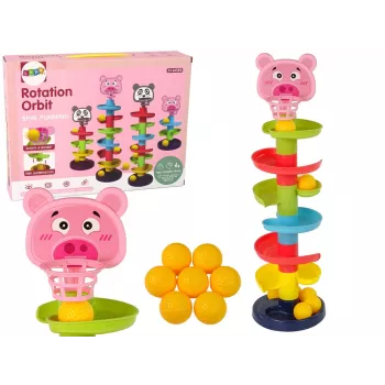 LEAN TOYS Edukacinis rutuliukų takas 6 lygiai Kiaulės krepšelis rūšiuotuvas