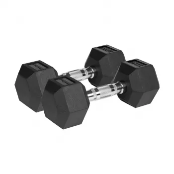 REBEL ACTIVE šešiakampių gumuotų ketaus hantelių rinkinys 2 x 7,5 kg