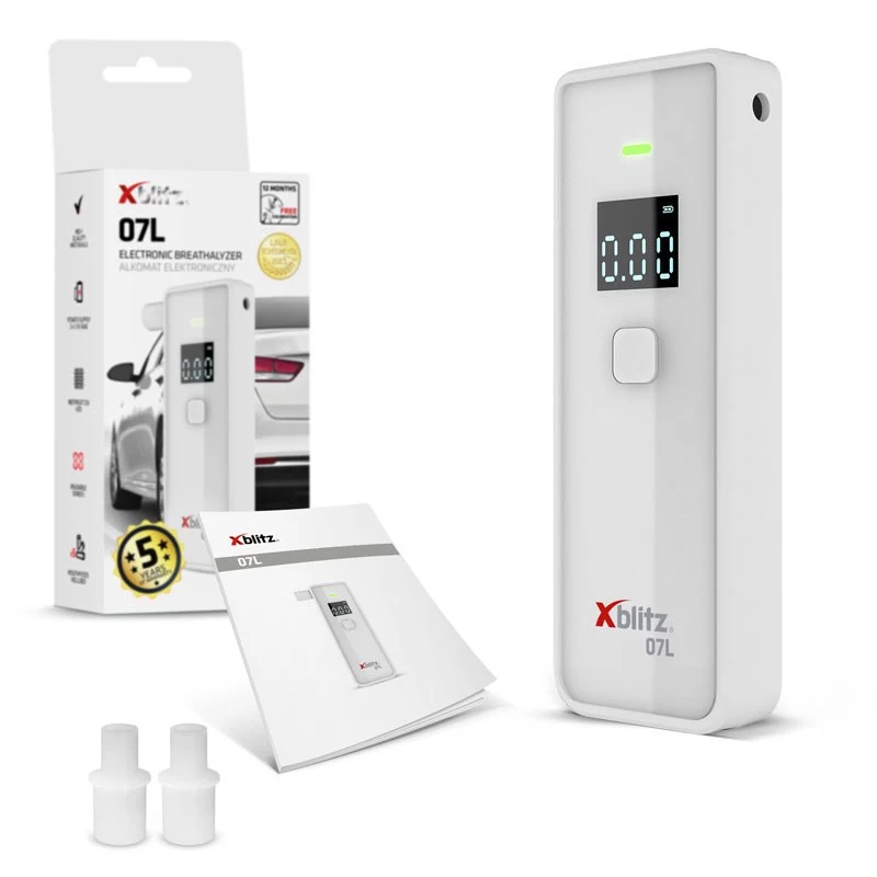 XBLITZ 07L puslaidininkinis alkotesteris su LCD apšvietimu, 5 kandikliai, CE sertifikuotas
