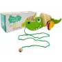 LEAN TOYS medinis krokodilas ant ratukų 18cm velkamas žaislas