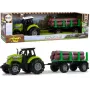 LEAN TOYS Žalias traktorius su rąstų priekaba ir garso efektais