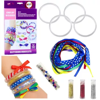 LEAN TOYS DIY blizgių kaspinų apyrankių kūrimo rinkinys, 10 apyrankių, nuo 6 metų