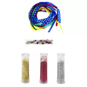 LEAN TOYS DIY blizgių kaspinų apyrankių kūrimo rinkinys, 10 apyrankių, nuo 6 metų
