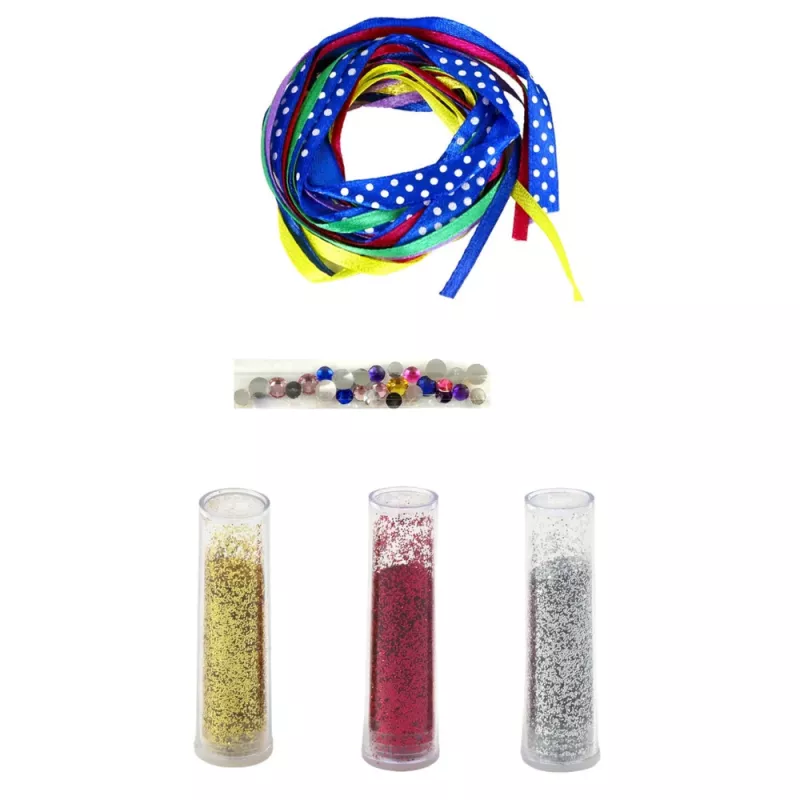 LEAN TOYS DIY blizgių kaspinų apyrankių kūrimo rinkinys, 10 apyrankių, nuo 6 metų