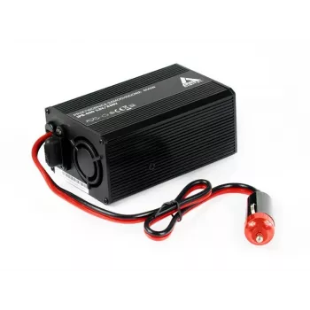 AZO Digital IPS-400 400W 12V DC į 230V AC modifikuotos sinusoidės galios keitiklis su Schuko lizdu, akumuliatoriaus spaustukais ir cigarečių žiebtuvėlio kištuku