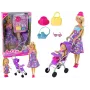 LEAN TOYS Lėlių vežimėlio rinkinys su aksesuarais – rožinis vežimėlis su minkšta lėle, buteliuku, antklode ir krepšiu