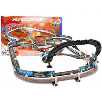 LEAN TOYS 2-in-1 lenktynių rinkinys RC plyšinių automobilių trasos rinkinys su 2 automobiliais, 3,6 m modulinė trasa, belaidžiai pultai, LED priekiniai žibintai, nuo 6 metų