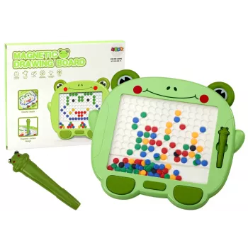 LEAN TOYS magnetinė lavinamoji lenta su varlyte, stiliumi ir žaliais karoliukais – dėlionė