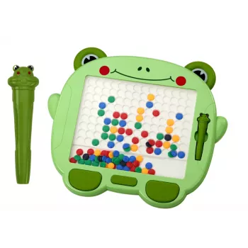 LEAN TOYS magnetinė lavinamoji lenta su varlyte, stiliumi ir žaliais karoliukais – dėlionė
